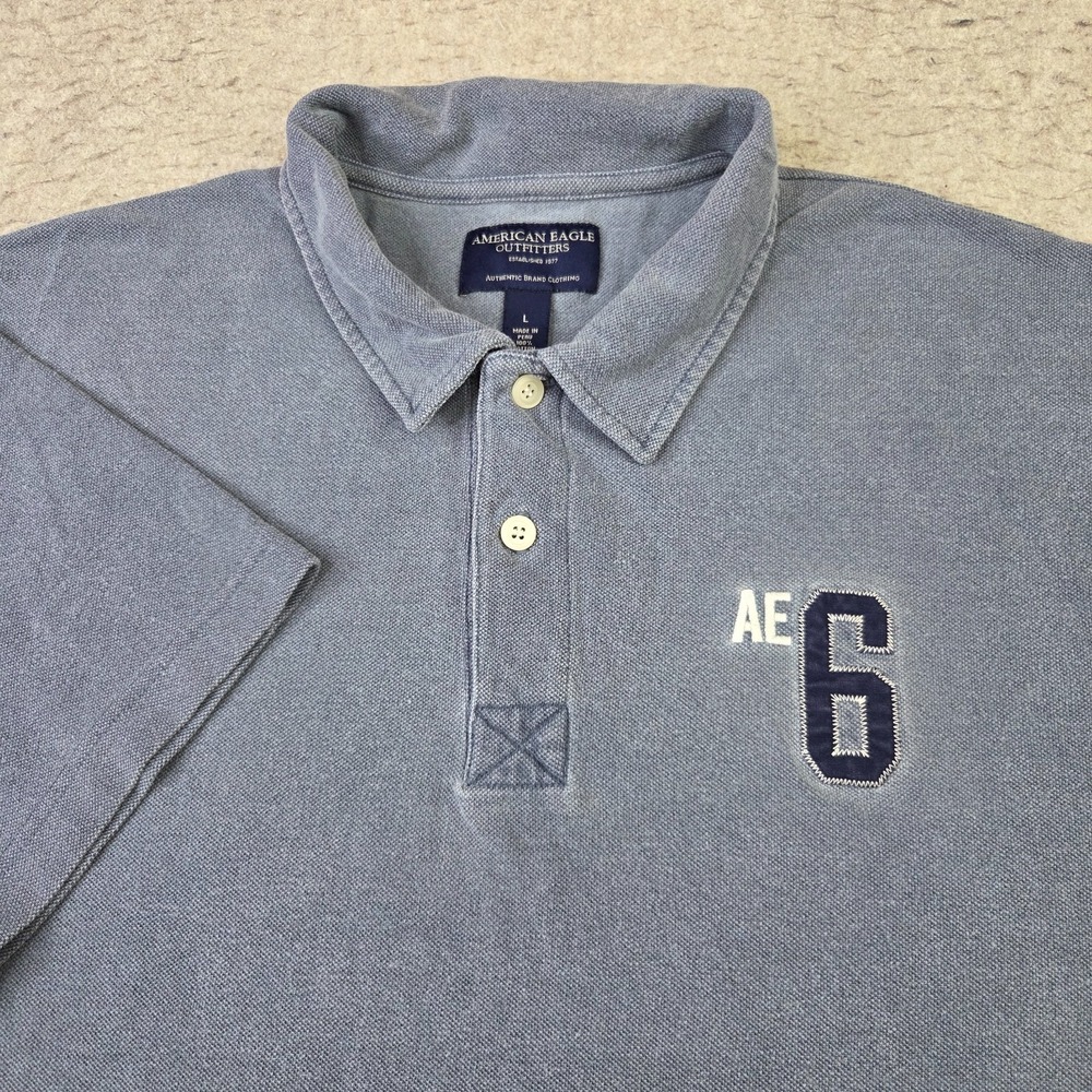 Y2K American Eagle AE 6 Polo Shirt Mens L‎ Gray Short Sleeve Vintage